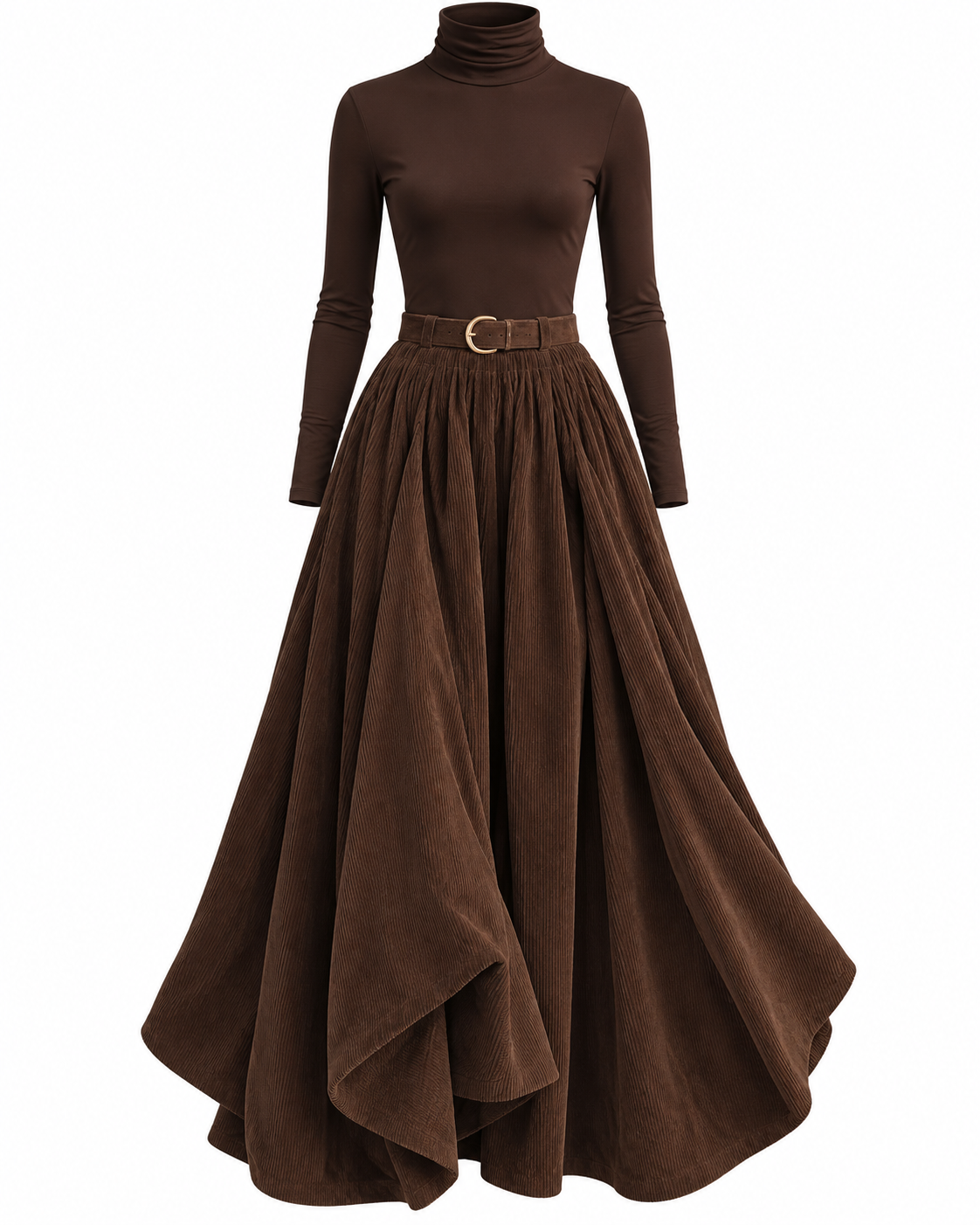 Turtleneck Long Sleeve Top and Maxi Skirt Set
