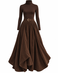Turtleneck Long Sleeve Top and Maxi Skirt Set