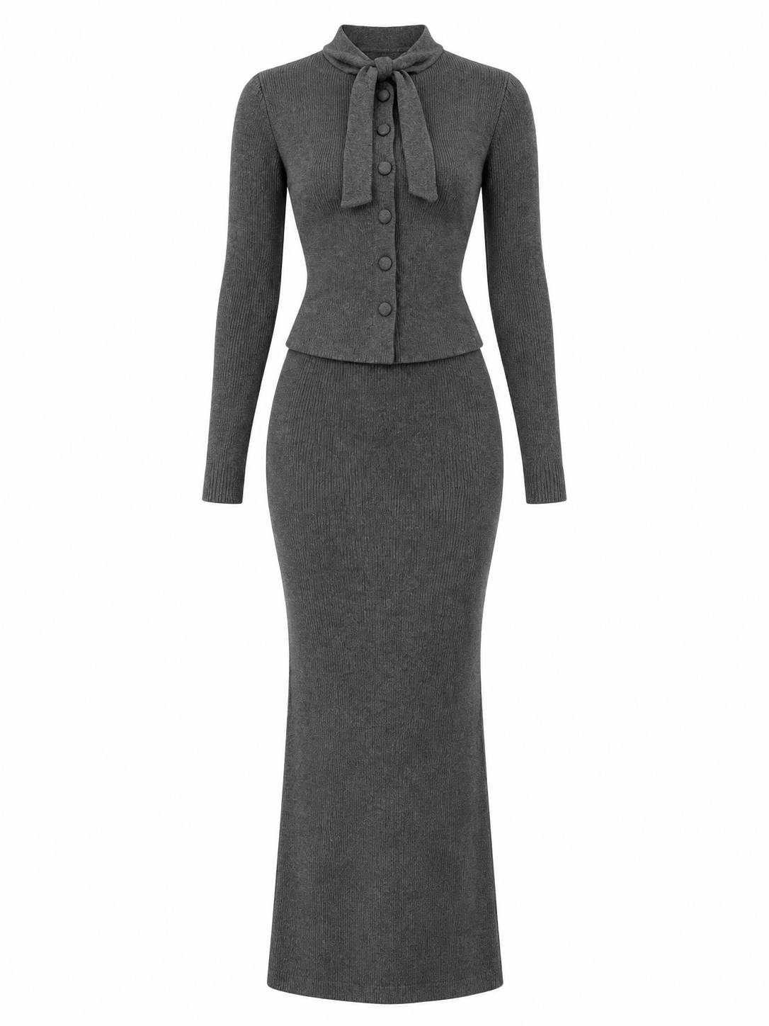 Tie Detail Button Down Top and Skirt Set