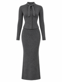 Tie Detail Button Down Top and Skirt Set
