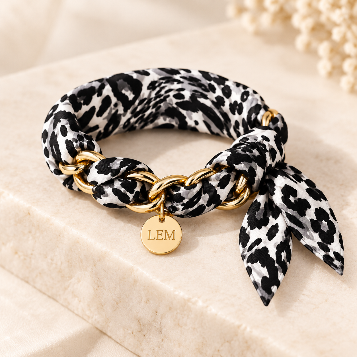 LEM Grey Animal Print Wrapped Signature Bracelet