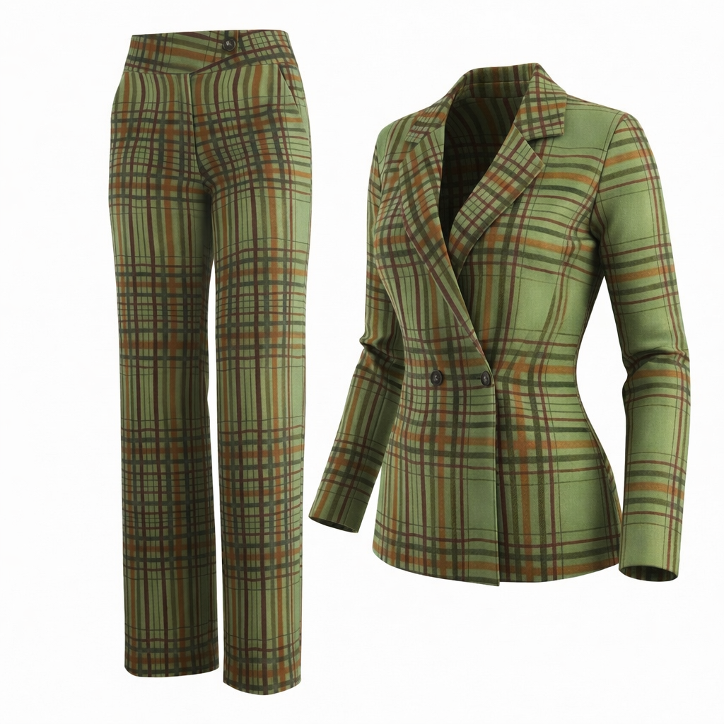 Green Plaid Pant Set – Stylish Women’s Suit Outfit - Modestly Vogue 