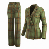 Green Plaid Pant Set – Stylish Women’s Suit Outfit - Modestly Vogue 