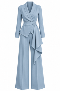Belted Blazer and Wide-Leg Pants Set Plus Size