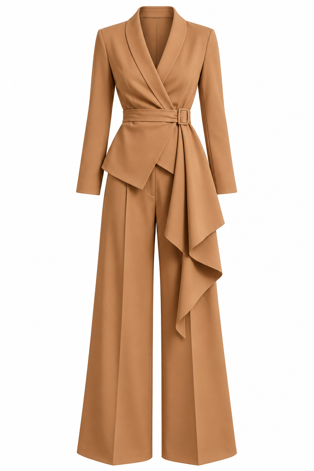 Belted Blazer and Wide-Leg Pants Set Plus Size