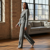 Grey Washed Denim Belted Blazer Two-Piece Set – Casual Streetwear - Modestly Vogue 