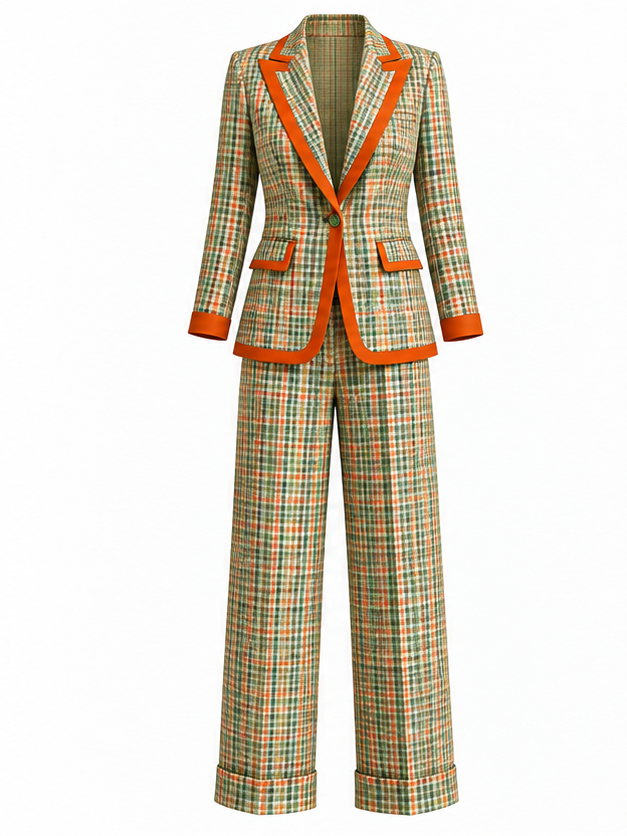 Plaid Blazer and Pants Suit Set