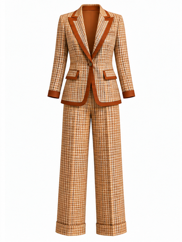 Plaid Blazer and Pants Suit Set