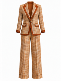 Plaid Blazer and Pants Suit Set