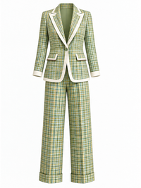 Plaid Blazer and Pants Suit Set