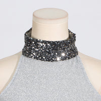 Halter Knitted Sequin Collar High Neck Tank Top - Modestly Vogue 