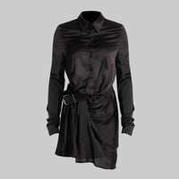 Dark Asymmetric Ruched Two Piece Outfit – Cropped Fall Set - Modestly Vogue 