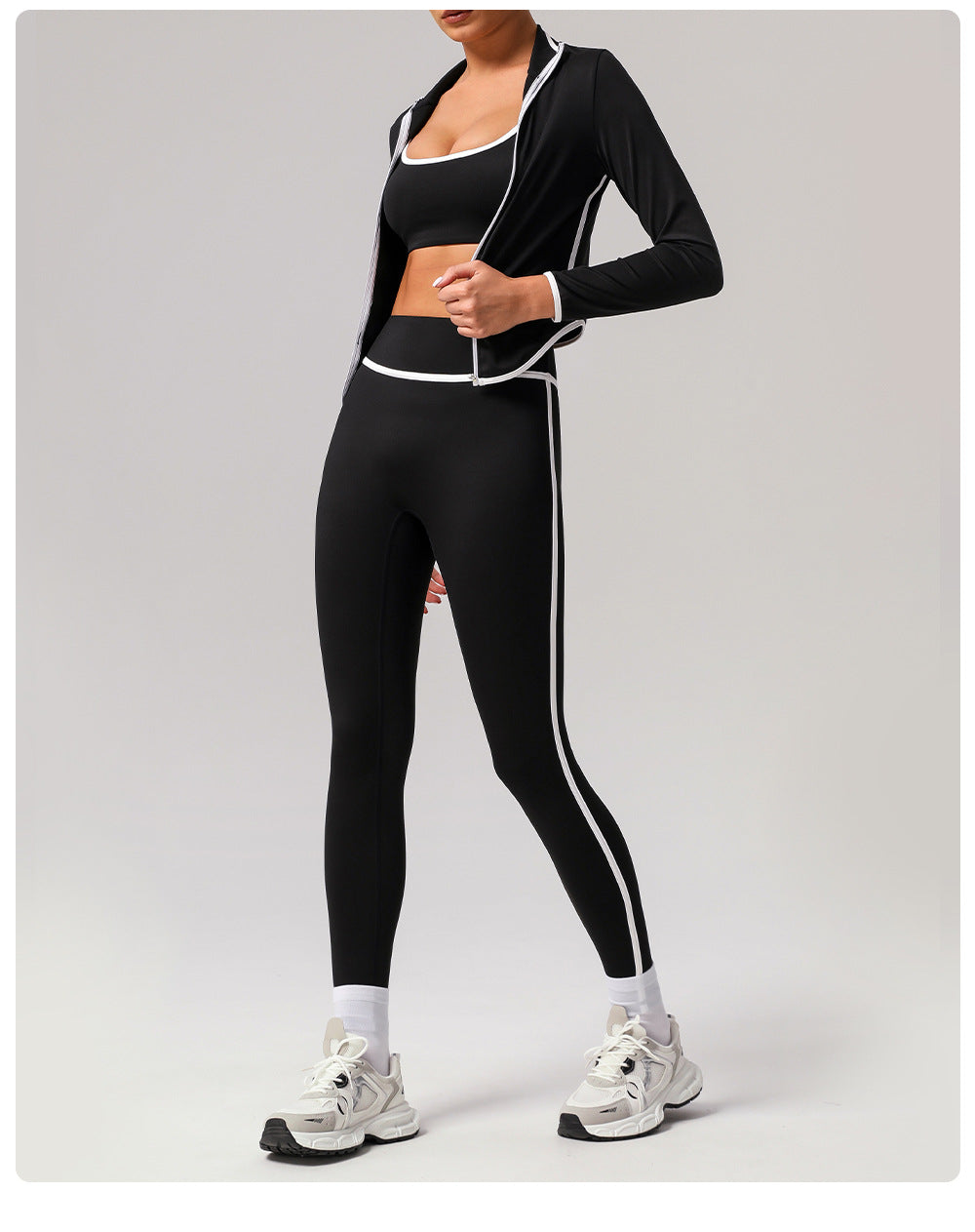 Contrast Color Yoga Jacket – Long Sleeve Stand Collar Workout Top