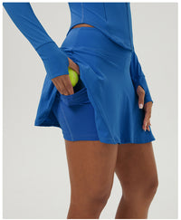 Sports Tennis Skirt Set Pocket Zipper Jacket High Elastic Casual Culottes Two Piece Set - Modestly Vogue 