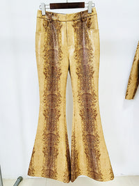 Snakeskin Leather Jacket & Flared Pants | Bold Co-Ord Set - Modestly Vogue 