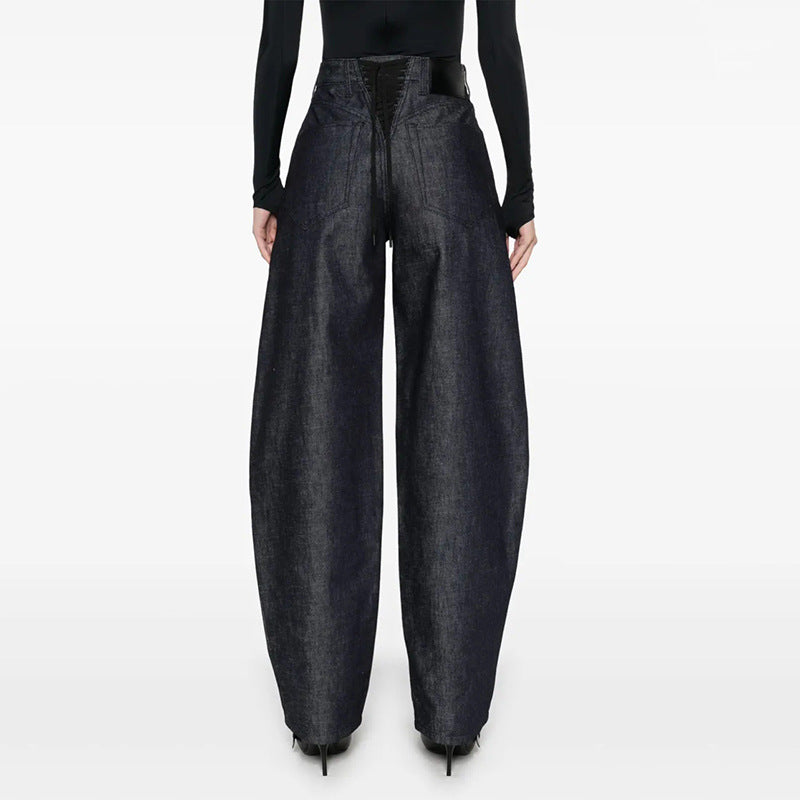 Black Denim Barrel Jeans Pants Trousers - Modestly Vogue 