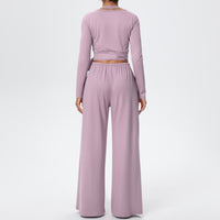 Brushed Quick Drying Yoga Suit Sling Beautiful Back Strap Long Sleeve Hammer Yoga Trousers Three Piece Set - Modestly Vogue 