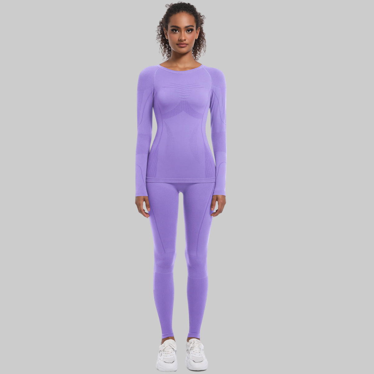 Seamless Knitted Outdoor Cycling Clothing Sports Yoga Long Sleeve Shapewear Ski Sports Sets - Modestly Vogue 