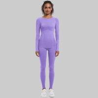Seamless Knitted Outdoor Cycling Clothing Sports Yoga Long Sleeve Shapewear Ski Sports Sets - Modestly Vogue 