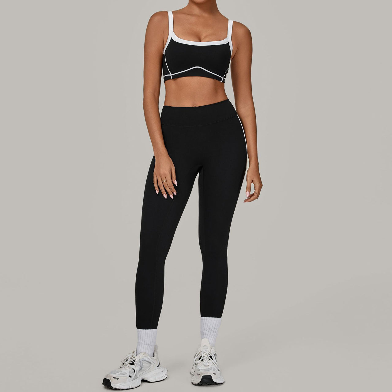 Autumn Sand Color Contrast Patchwork Yoga Suit Skinny Slimming Outdoor Sports Running Fitness Two Piece Sets