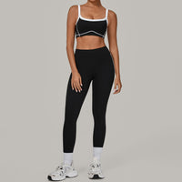 Autumn Sand Color Contrast Patchwork Yoga Suit Skinny Slimming Outdoor Sports Running Fitness Two Piece Sets