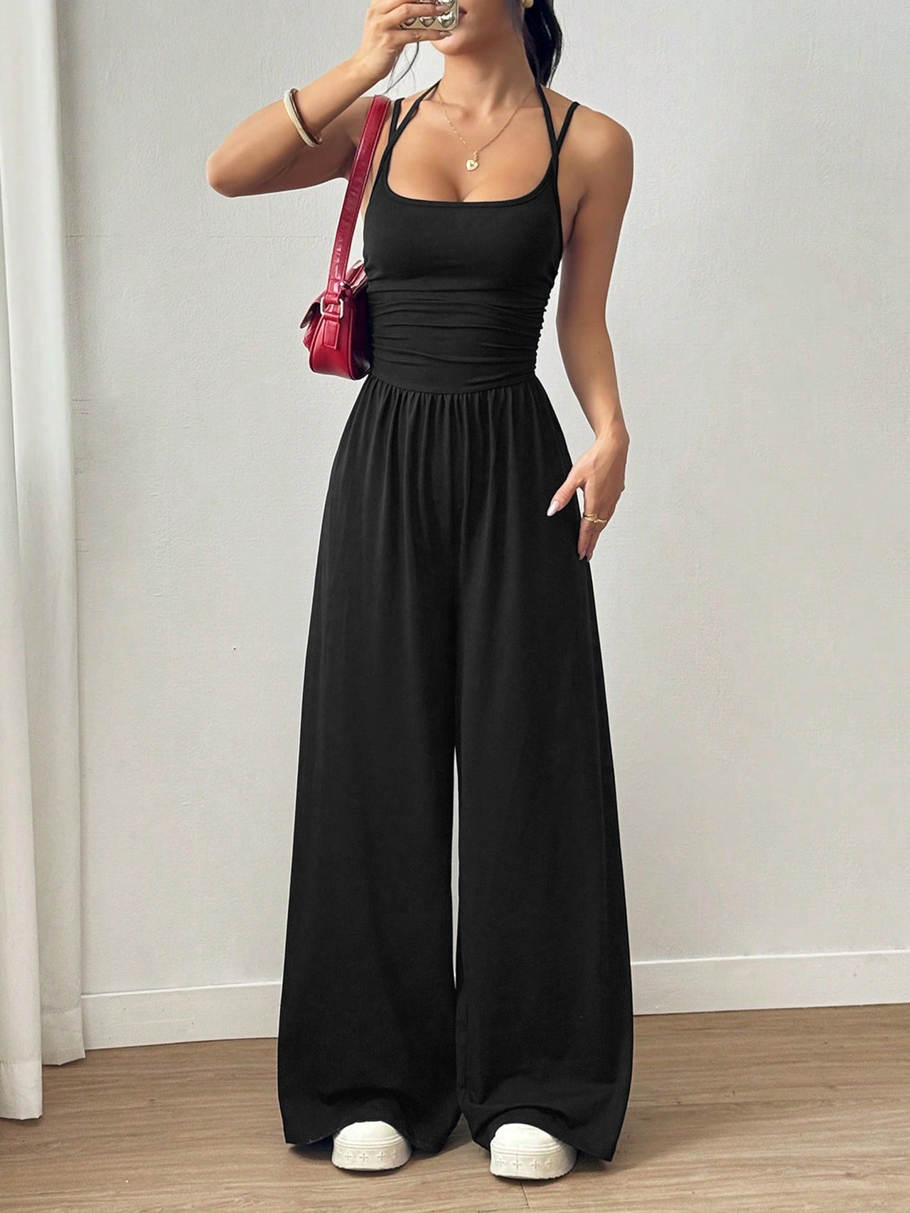 Suspender Women Casual Summer Wide Leg Loose Wrapped Chest Nipped Waist Jumpsuit - Modestly Vogue 