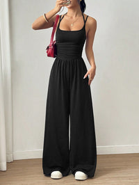 Suspender Women Casual Summer Wide Leg Loose Wrapped Chest Nipped Waist Jumpsuit - Modestly Vogue 