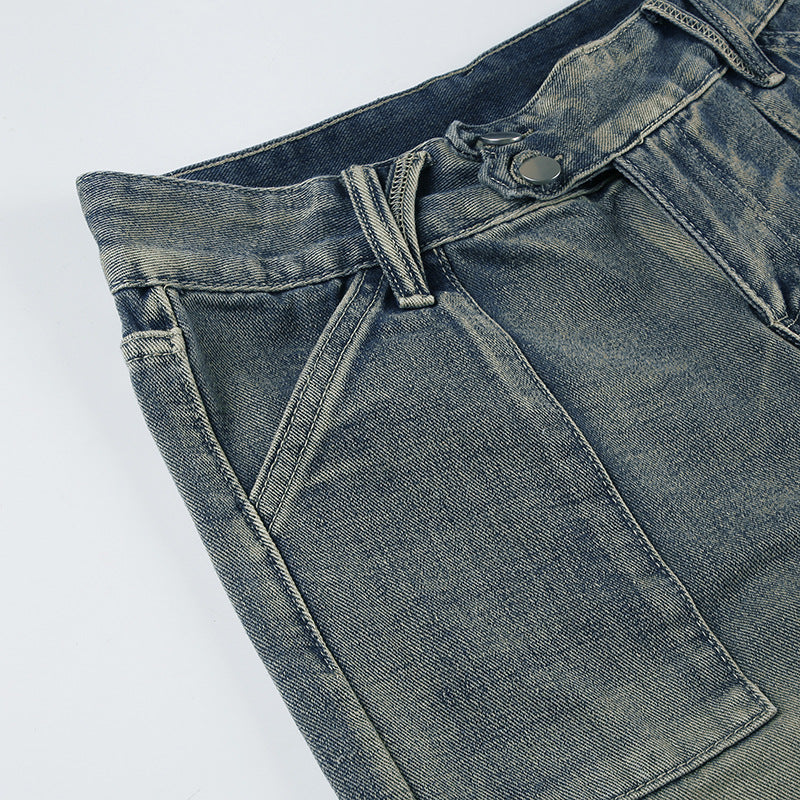 Distressed Split Pocket Jeans Low Waist Wide Leg Jeans - Modestly Vogue 