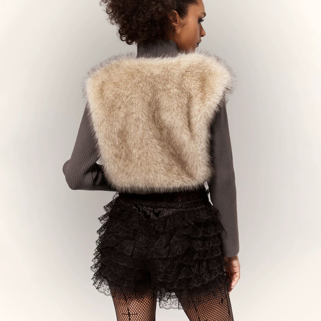 Cropped Fur Trim Sweater Jacket - Modestly Vogue 
