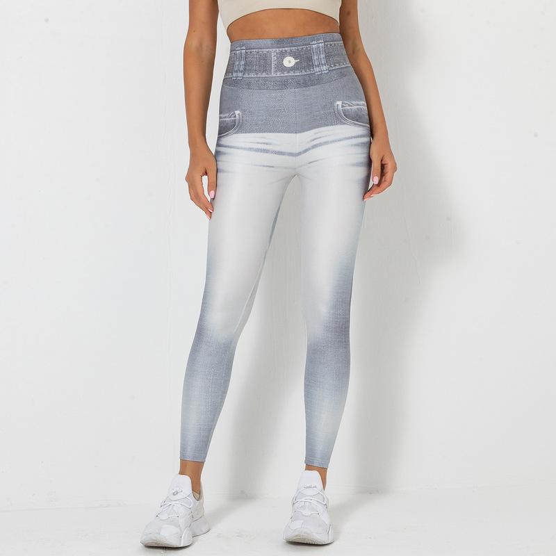Digital Printing Denim Blue Yoga Pants Sports Leggings - Modestly Vogue 