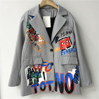 Graffiti Plaid Blazer | British Style Autumn Women’s Jacket - Modestly Vogue 