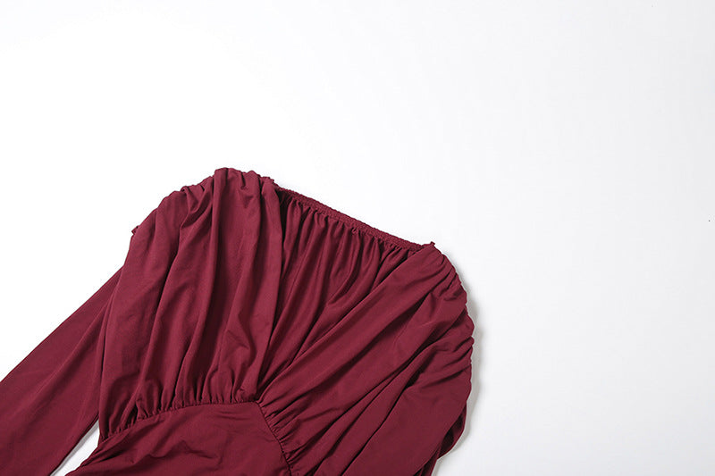 Elegant Pleated Waistline Slimming  V Neck Long Maxi Dress - Modestly Vogue 