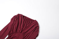 Elegant Pleated Waistline Slimming  V Neck Long Maxi Dress - Modestly Vogue 