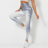 Digital Printing Denim Blue Yoga Pants Sports Leggings - Modestly Vogue 