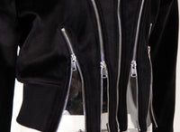 BlackVelvet Hooded for Women Autumn Thickened Composite Multi Metal Zipper Split Waist Trimming Women - Modestly Vogue 