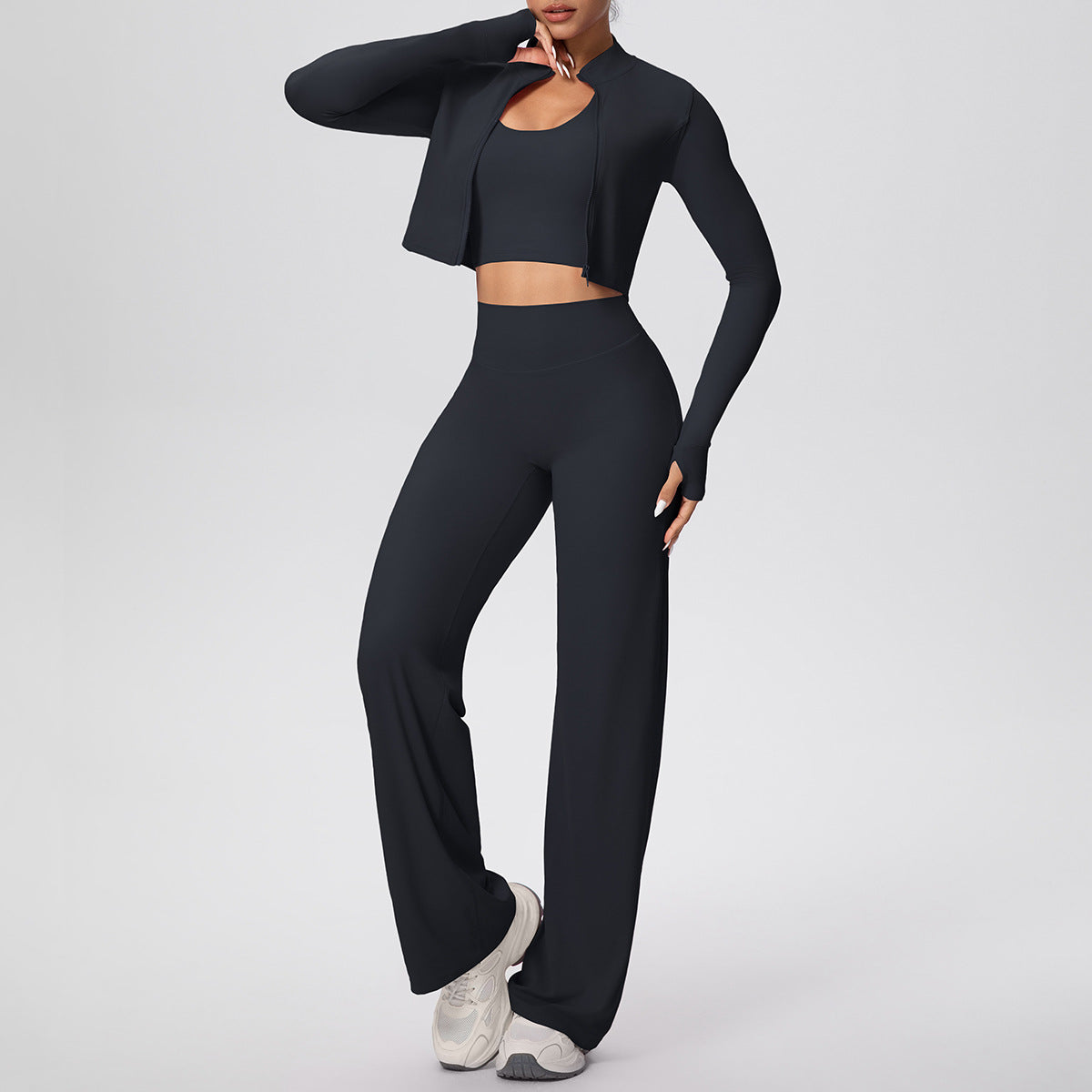 Women’s 3-Piece Sports Set | Zip Jacket, Halter Top & Pants