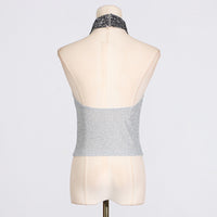 Halter Knitted Sequin Collar High Neck Tank Top - Modestly Vogue 
