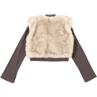 Cropped Fur Trim Sweater Jacket - Modestly Vogue 