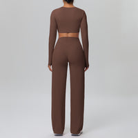 Pink Lace Studio Sculpt Women’s Workout Set – Breathable Long Sleeve & Pants - Modestly Vogue 