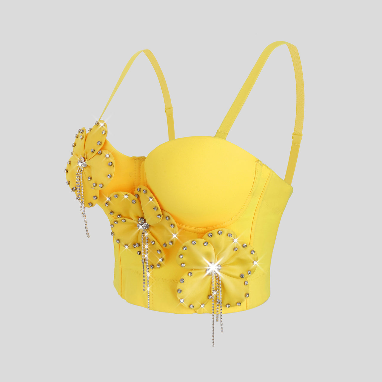 Bandeau Sling Three Dimensional Floral Boning Corset Corset Yellow Rhinestone Top Autumn - Modestly Vogue 