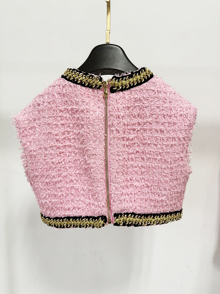 Pastel Autumn Winter Star Heavy Industry Chain Decoration Ultra Short Sleeveless Vest Top - Modestly Vogue 