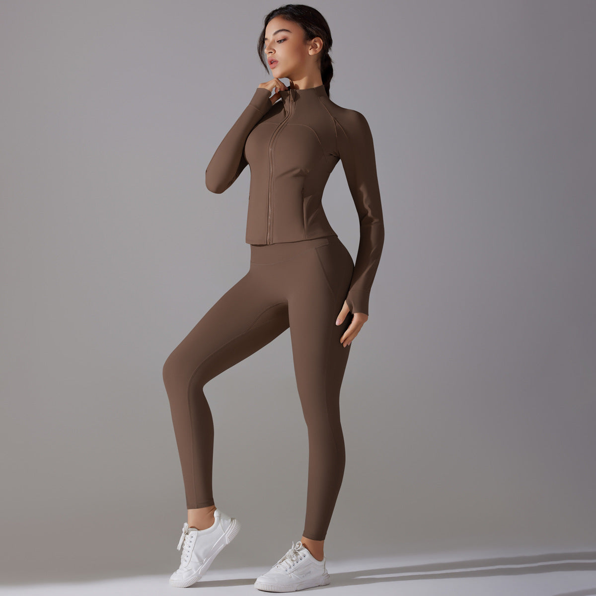 Trendy Push-Up Long Sleeve Yoga Set – Slim Zipper Workout Clothes for Women - Modestly Vogue 