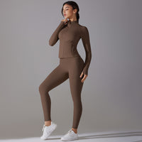 Trendy Push-Up Long Sleeve Yoga Set – Slim Zipper Workout Clothes for Women - Modestly Vogue 