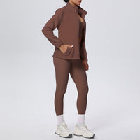 Women’s High Waist Yoga Suit with Long Sleeve Fleece Zipper Coat