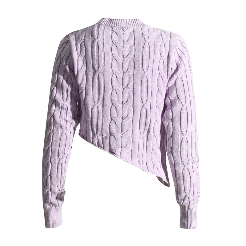 Pastel Idle Niche Irregular Asymmetric Hem Distressed Figure Flattering Short Sweater for Women