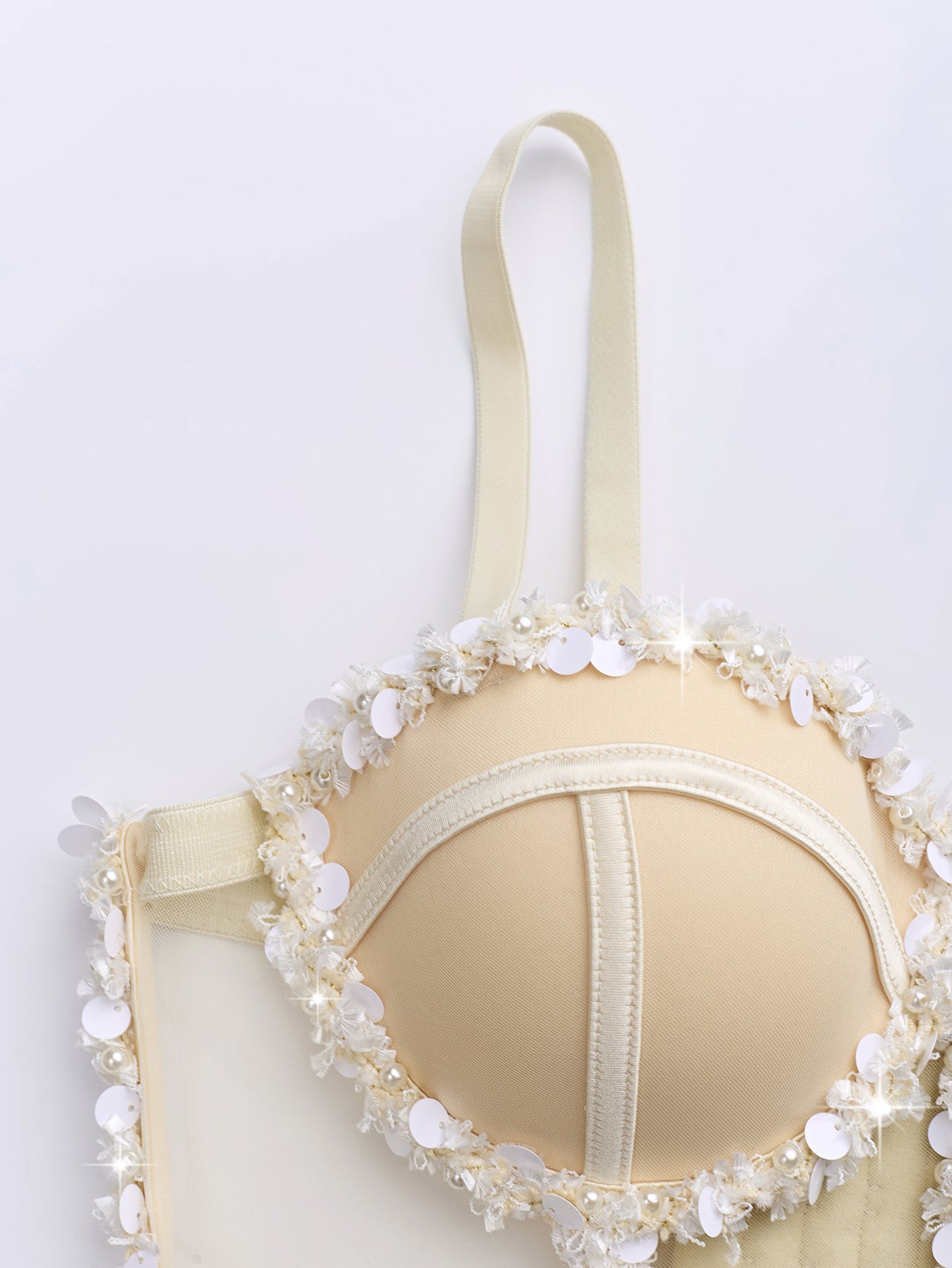 Sling Mesh Bra Outer Wear Body Shaping Boning Corset Sling Crystal Tube Top - Modestly Vogue 