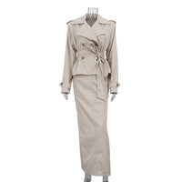 Polo Collar Long Sleeve Trench Coat & Skirt Set