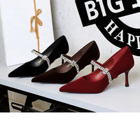 Rhinestone Strap Pointed Toe Suede Stiletto High Heels for Women