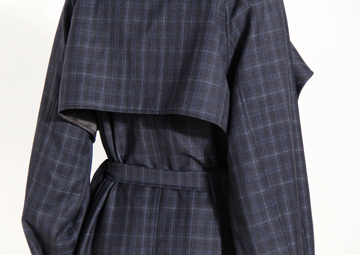 British Plaid Trench Coat for Women with Waist Belt - Modestly Vogue 