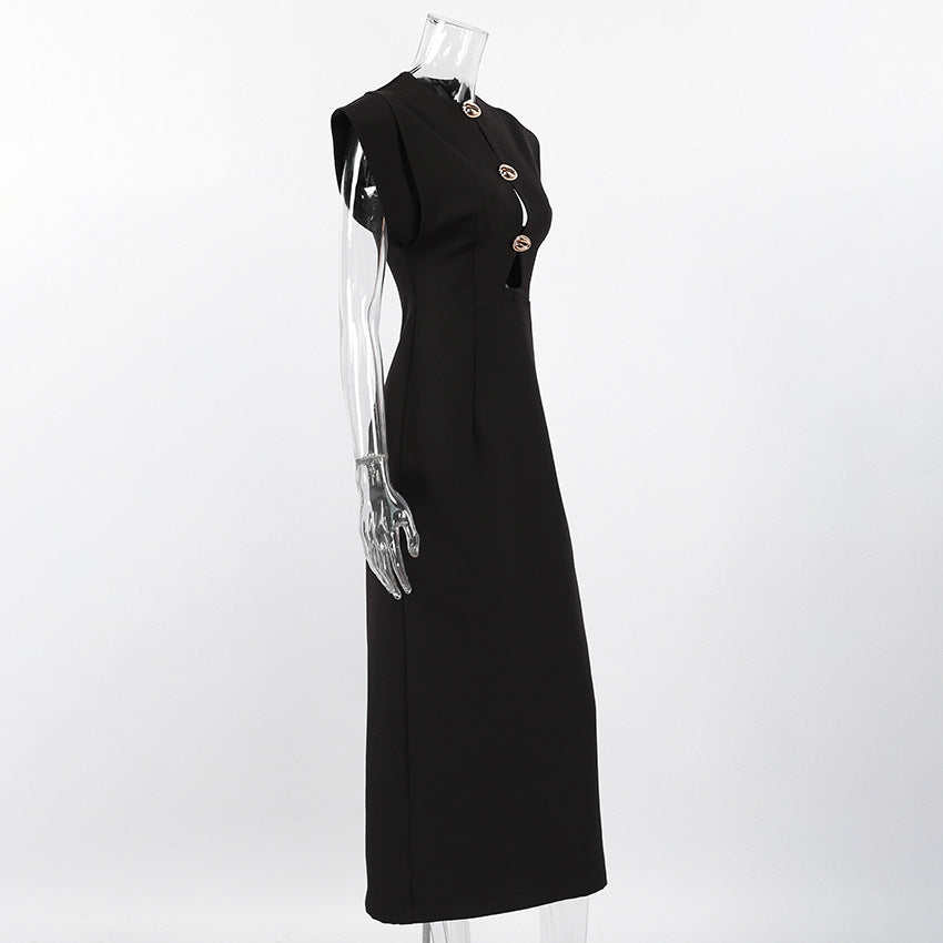 The Structured Button Detail Midi Dress - Modestly Vogue 